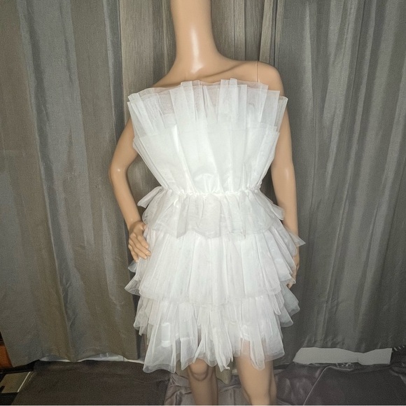 Lulu's Intentions White Strapless Mini Tiered Tulle Dress - Picture 1 of 13